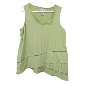 Monroe & Main XL Green Tank Top Asymmetric Layered Lace Trim Sleeveless Classic